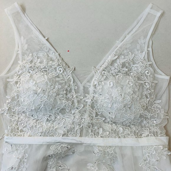 Ever Pretty V-Neck Lace Appliques Tulle Wedding Evening Gown Sz 16 White - Picture 5 of 11